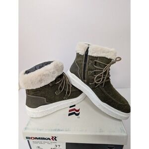 Romika Josef Seibel Helsinki Boots Olive Green Fleece Womens EU 37 US 6 - 6.5‎